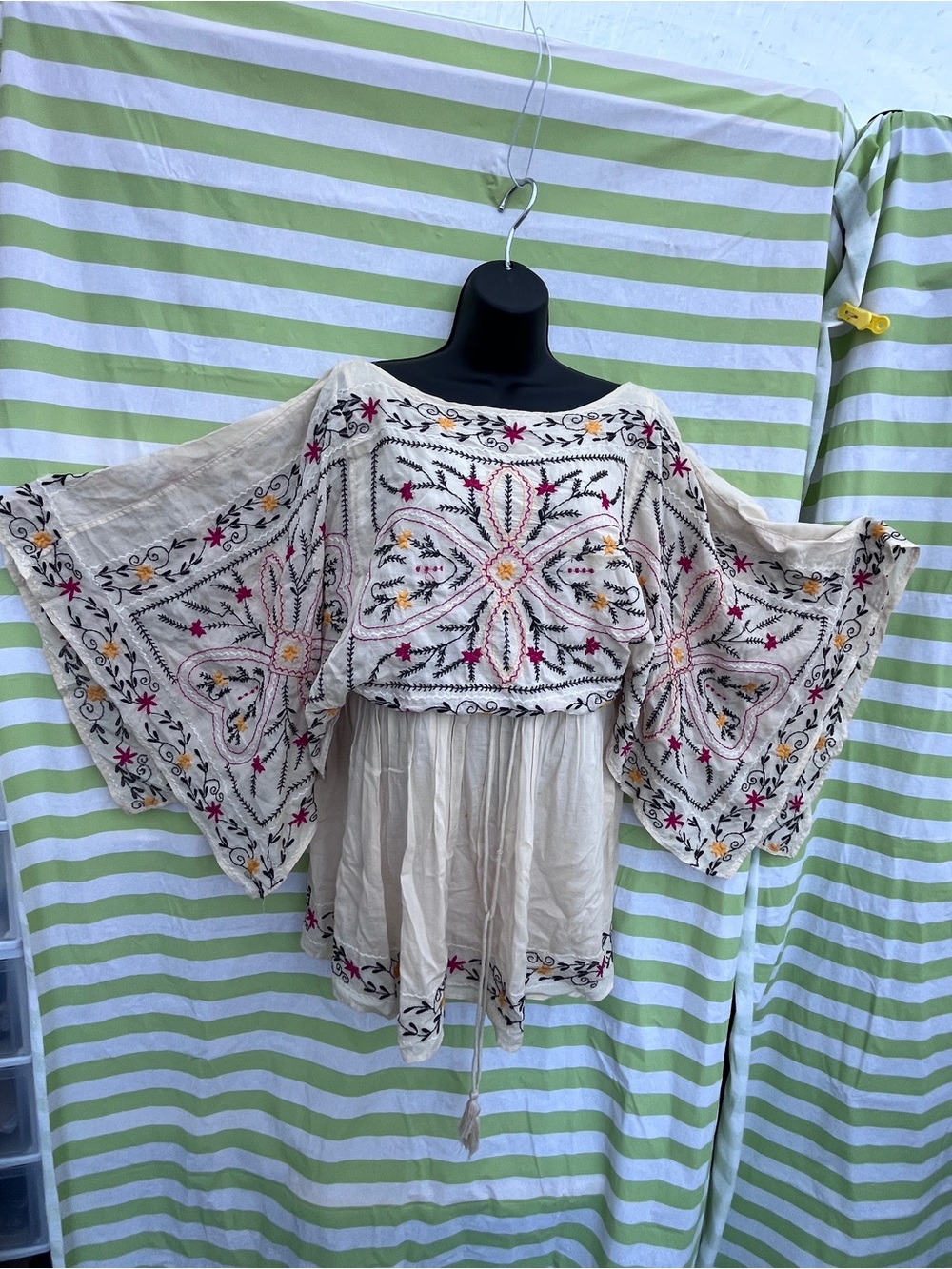 Free People Cream Embroidered Boho Tunic Dress